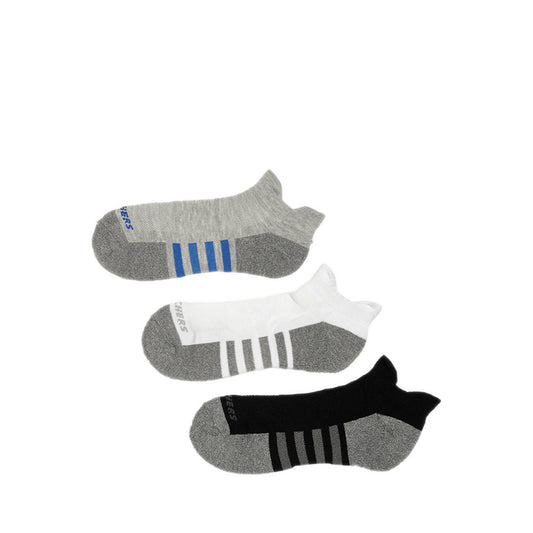 Skechers 3Pk Mens Extended Terry Low Cut W/ Double Heel Tab Socks - Grey / Black
