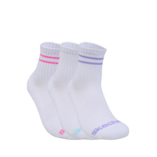 Skechers 3Pk Girls 1/2 Terry High Qtr Crew - White / Bright