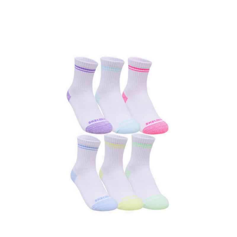 Skechers 6PK 1/2 Terry Crew Girls Socks - White / Purple