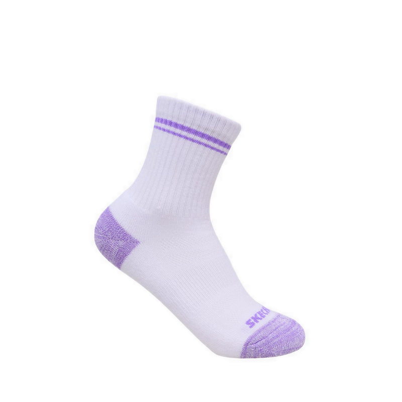 Skechers 6PK 1/2 Terry Crew Girls Socks - White / Purple