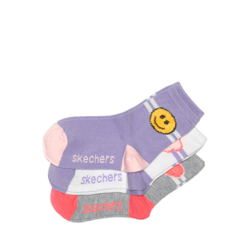 Skechers 3Pk Girls Non Terry Crew Socks - Purple