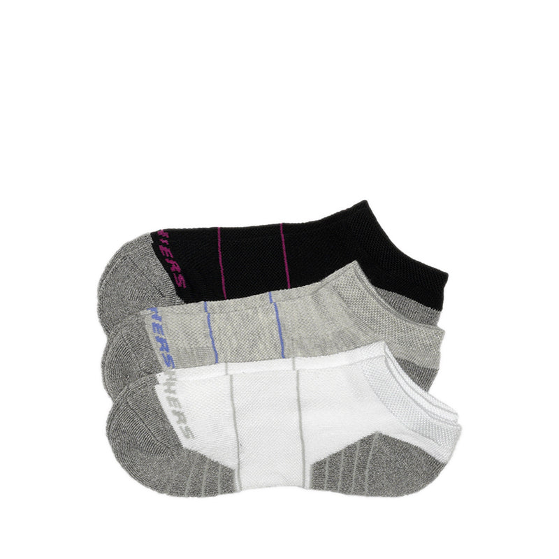 Skechers 3Pk Womens Extended Terry Low Cut Socks - Grey / Black