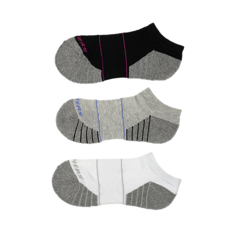 Skechers 3Pk Womens Extended Terry Low Cut Socks - Grey / Black