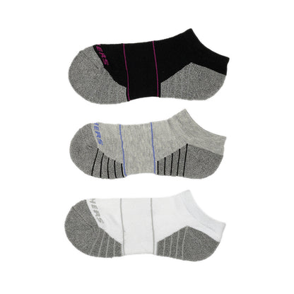 Skechers 3Pk Womens Extended Terry Low Cut Socks - Grey / Black