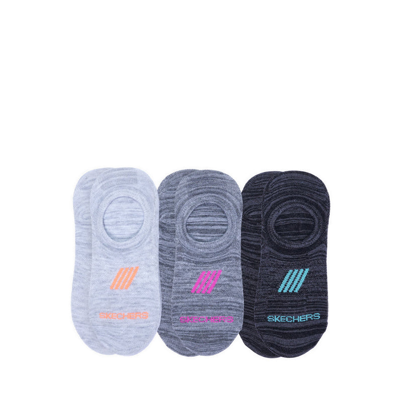 SKECHERS 3PK NO SHOW B095 Women's Socks - BLACK MIXED