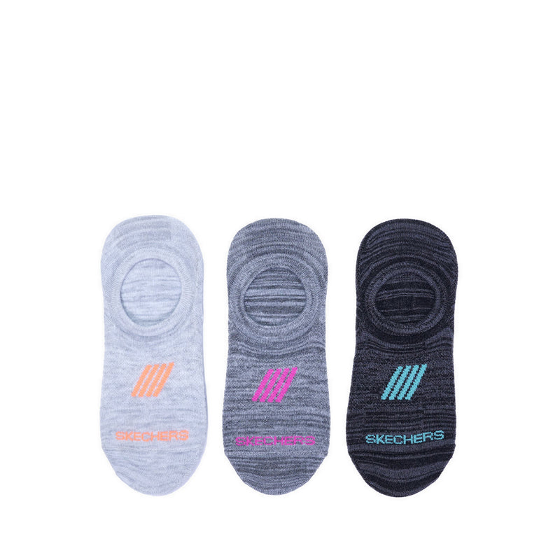 SKECHERS 3PK NO SHOW B095 Women's Socks - BLACK MIXED