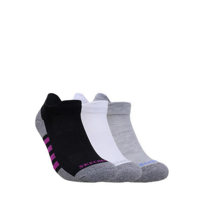 Skechers 3Pk Womens Extended Terry Low Cut W/ Double Heel Tab Socks - Grey / Black