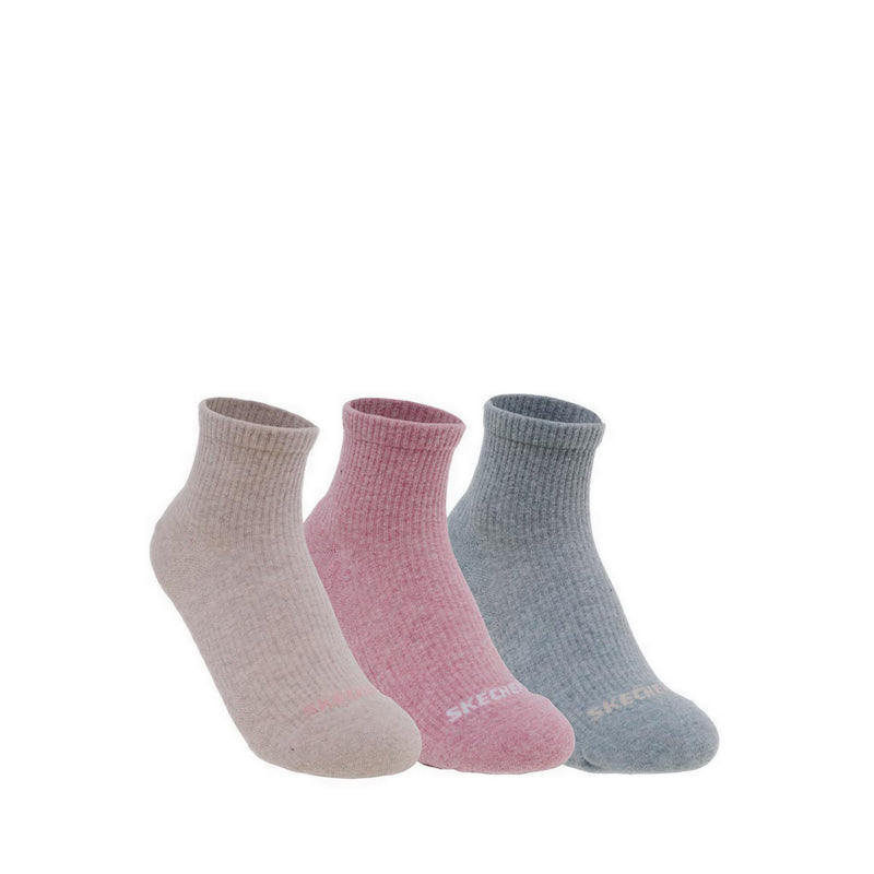 Skechers 3Pk 1/2 Terry Qtr Crew Women - Blue Pink