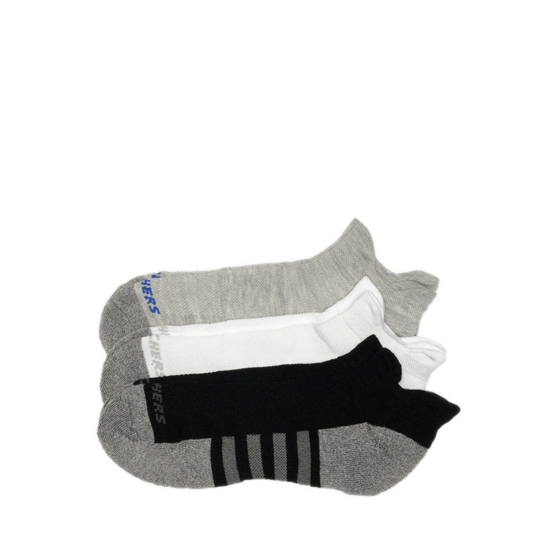 Skechers 3Pk Mens Extended Terry Low Cut W/ Double Heel Tab Socks - Grey / Black