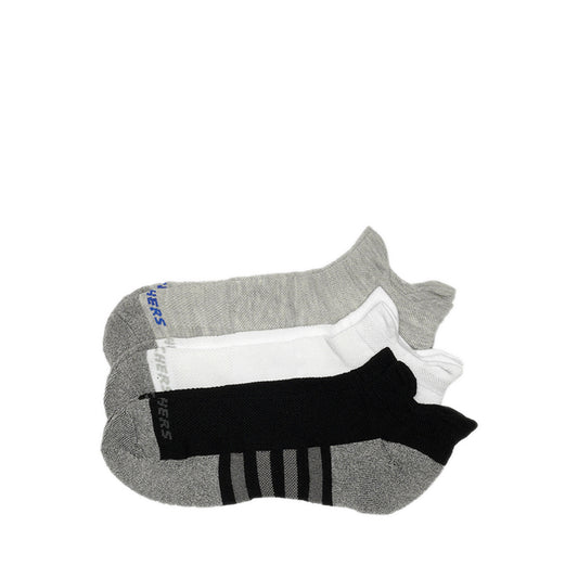 Skechers 3Pk Mens Extended Terry Low Cut W/ Double Heel Tab Socks - Grey / Black