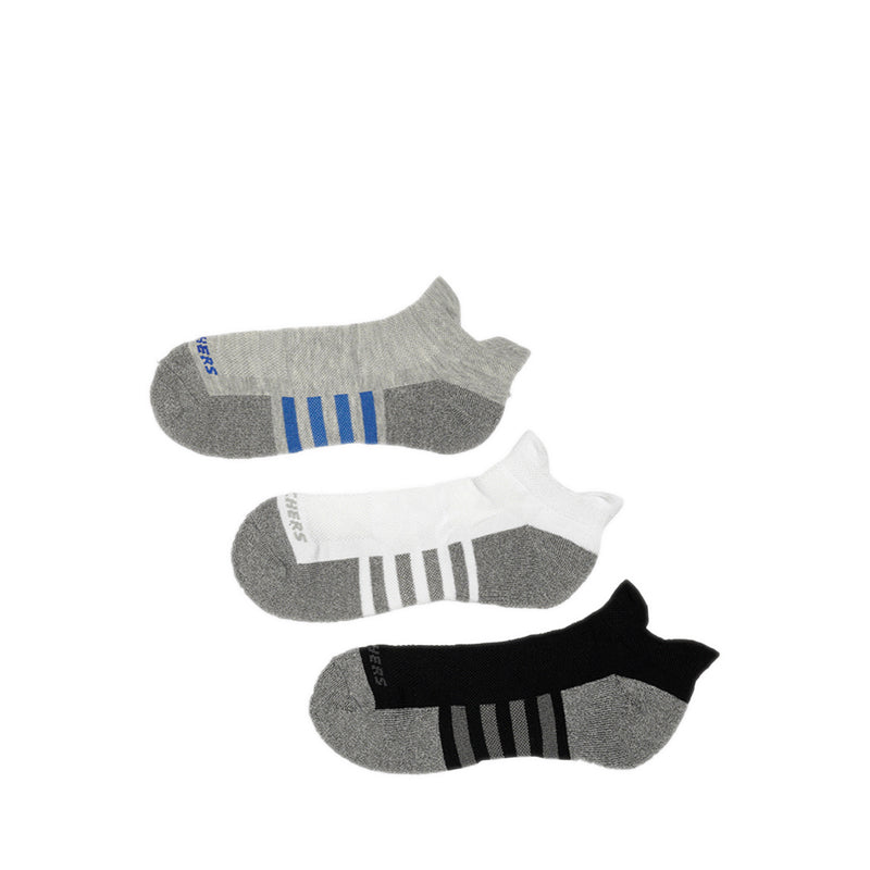 Skechers 3Pk Mens Extended Terry Low Cut W/ Double Heel Tab Socks - Grey / Black